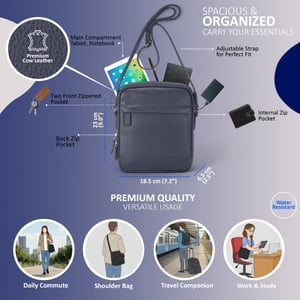 Echte leren marineblauwe vintage messenger crossbody reistas - Hawthrone