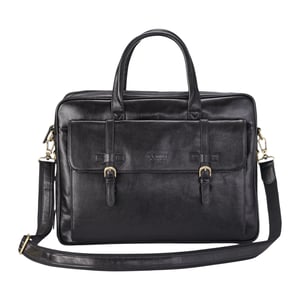 Echte leren laptoptas in zwart, met schoudertas van Satchel Messenger - Belmont