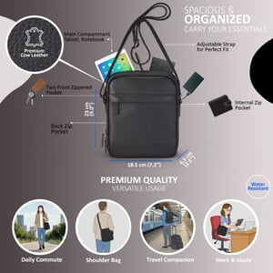 Echte leren zwarte vintage messenger crossbody reistas - Hawthrone