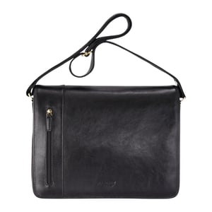 Echte leren zwarte laptoptas met schoudertas - Astor