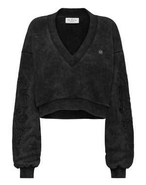 Washed V-Neck Sweatshirt Piercing
