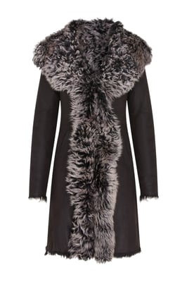 Dames zwarte Toscaanse schapenvacht leren trenchcoat met capuchon - Coast