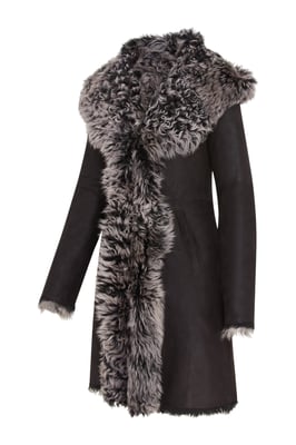 Dames zwarte Toscaanse schapenvacht leren trenchcoat met capuchon - Coast