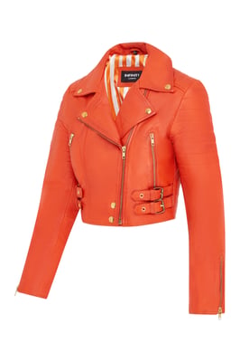 Dames Brando Cropped Oranje Leren Jas - Longtown