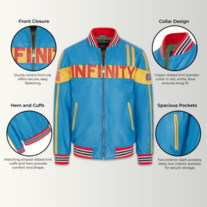 Heren blauw leren Track Racing Moto Bomber Bikerjack - Racer