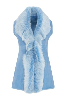 Damesblauw Toscaanse schapenvacht lang gilet-Sorocaba