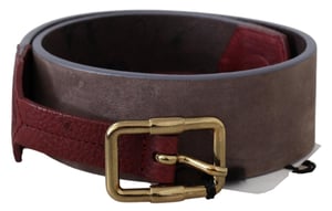 GF Ferre Bruine Leren Brede Gouden Chroom Logo Gesp Riem