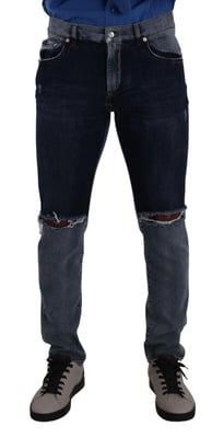 Tweekleurige Versleten Denim Jeans