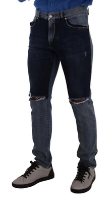 Tweekleurige Versleten Denim Jeans