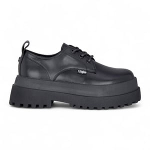 Buffalo Dames Zwarte Veterschoenen met Dikke Platforms - Pluto