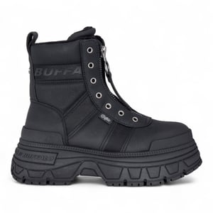 Buffalo Dames Zwarte Chunky Platform Front Zip Hoge Enkel Combat Boots - Fusion