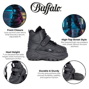 Buffalo Dames Zwarte Leren Dikke Platform Hoge Enkellaarzen - 1348-14 2.0