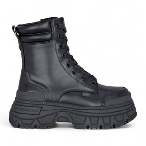 Buffalo Dames Zwarte Chunky Platform Veterschoenen Mid High Combat Boots - Fusion