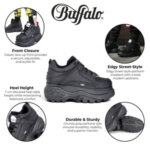 Buffalo Dames Zwarte Leren Chunky Platform Fashion Sneakers - 1339-14-2.0