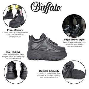 Buffalo Dames Zwarte Chunky Platform Fashion Sneakers - 1339-14