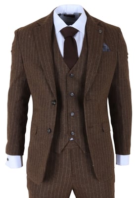 Bruin krijtstreep 3-delig slim fit formeel dinerpak voor heren