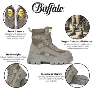 Buffalo Dames Khaki Chunky Platform Hoge Enkel Combat Boots - ASPHA-COM1