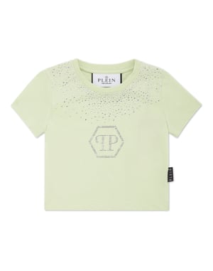 Cropped T-Shirt Strass Round Neck Ss Hexagon