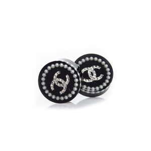 Chanel ronde oorbellen met parels en rhinestones
