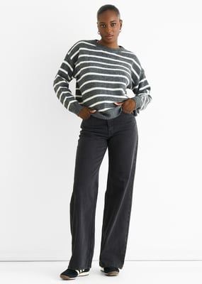 Grijze gestreepte oversized trui met grove brei