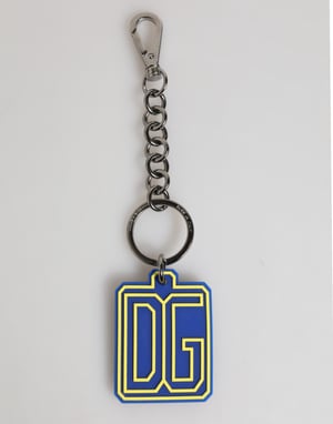 Blauwe Gele DG Rubber Logo Zilveren Mannen Sleutelhanger Sleutelsring