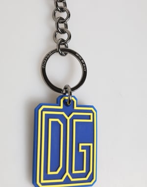 Blauwe Gele DG Rubber Logo Zilveren Mannen Sleutelhanger Sleutelsring