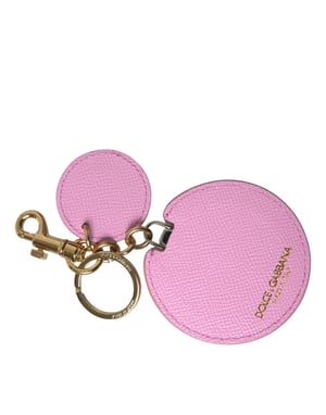 Dolce & Gabbana Roze Kalfskleder Gouden Metaallogo Print Sleutelhanger Sleutelhanger