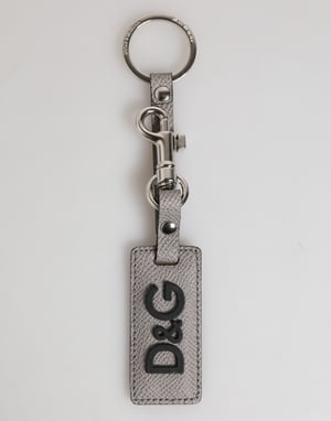 Grijze Leren Logo Metaalring Sleutelhangerhouder Mannen Sleutelhanger