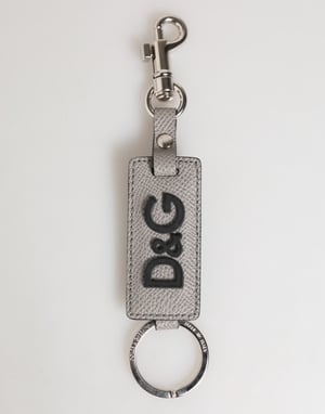 Grijze Leren Logo Metaalring Sleutelhangerhouder Mannen Sleutelhanger