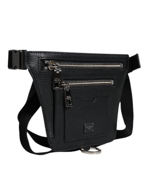 Zwart Kalfsleren Logo Plaquette Riem Taille Mannen Heuptas Tas