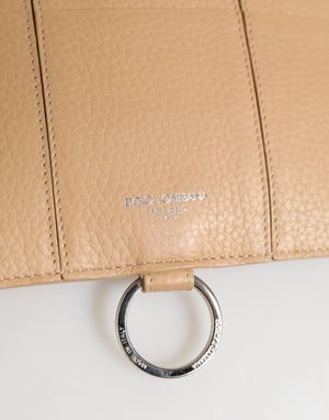 Beige Kalfsleder Grote Crossbody Kaartenhouder Portemonnee