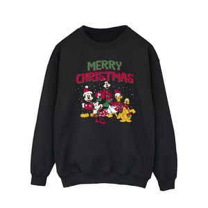 Disney Heren Mickey Mouse Vrolijk Kerstfeest Figuren Sweatshirt (Zwart)