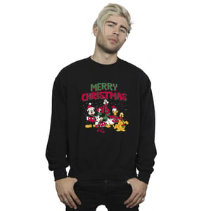 Disney Heren Mickey Mouse Vrolijk Kerstfeest Figuren Sweatshirt (Zwart)