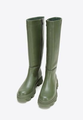 Wittchen Dames leren laarzen met dikke zool en rits, donkergroen