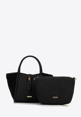 Wittchen Dames zwarte eco-leer en bontkoffer
