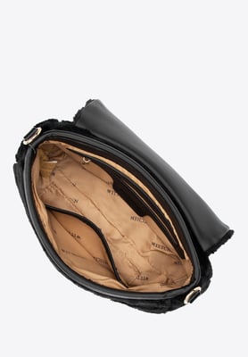 Wittchen Dames Messenger Bag met Bontrand, Zwart Polyester