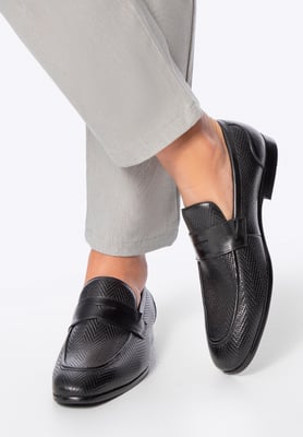 Wittchen Heren Leren Mocassins met Visgraatmotief Zwart Echt Leer