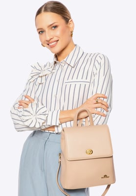 Wittchen Dames Leren Rugzak met Rechthoekige Klep, Beige, Natuurlijk Leer