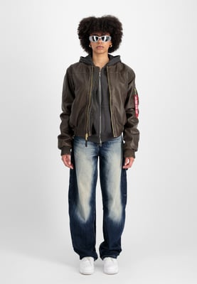 MA-1 Faux Leather Vintage Bomber Jacket Women