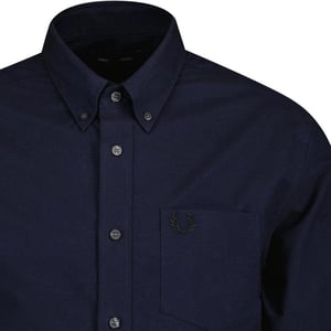 Fred Perry Heren Oxford overhemd met lange mouwen en merkzakken (Franse marine)
