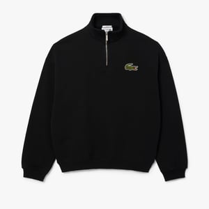 Lacoste Uniseks Zip Neck Sweatshirt met accenten voor volwassenen Loose Fit (Zwart)