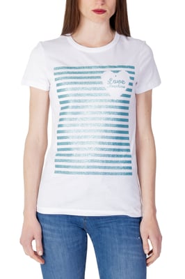 Glitter Strook T-shirt Korte Mouw Ronde Hals