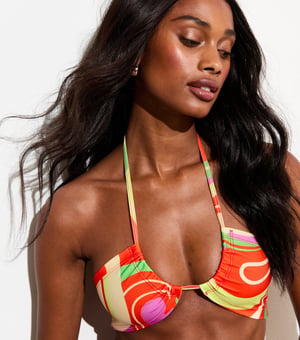Multi pastel halternek bikini top met swirl