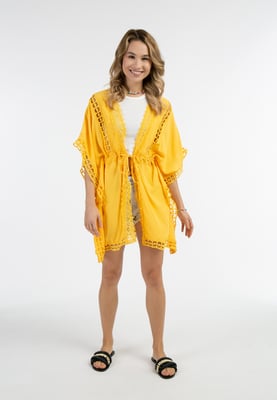 IZIA Kimono met gaatjeskant Dames geel