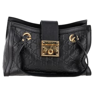Kleine Gucci Guccissima handtas met hangslot in zwart leer