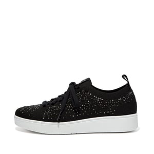 Fit Flop Dames Rally Crystal Gehaakte Sneakers (Zwart)