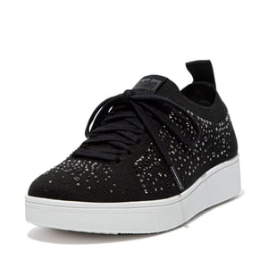 Fit Flop Dames Rally Crystal Gehaakte Sneakers (Zwart)
