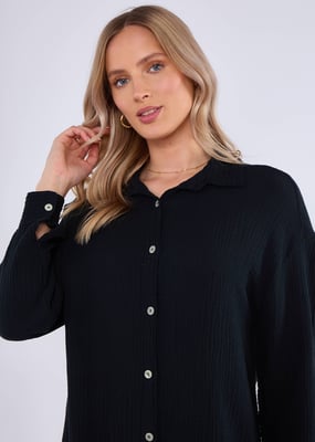 Zwart katoenen oversized shirt met textuur