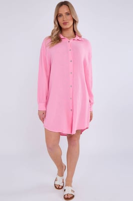Roze katoenen oversized shirt met textuur