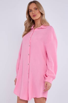 Roze katoenen oversized shirt met textuur